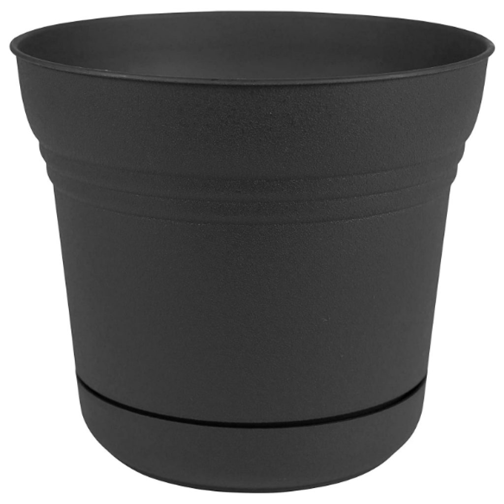 Bloem-010282-Saturn-Planter-with-Saucer-10-Black-SP1000